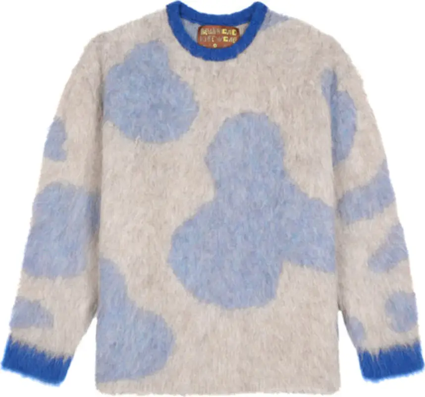 Brain Dead Ivory And Blue Cow Print Shaggy Sweater $260