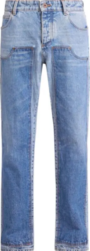 Balmain Blue Hybrid Panelled Straight-leg Jeans $1290