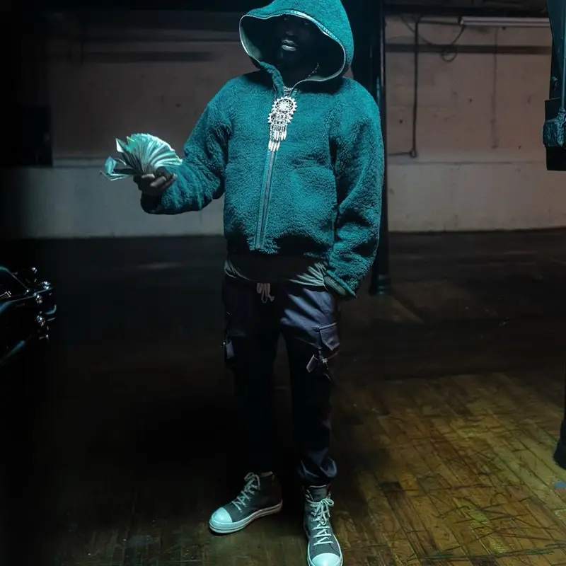 Meek Mill outfit in Rick Owens, 2024