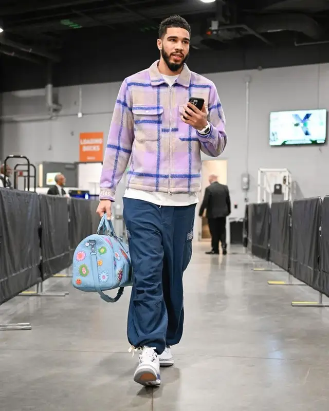 Jayson Tatum outfit in Pleasures and Jordan, 2024