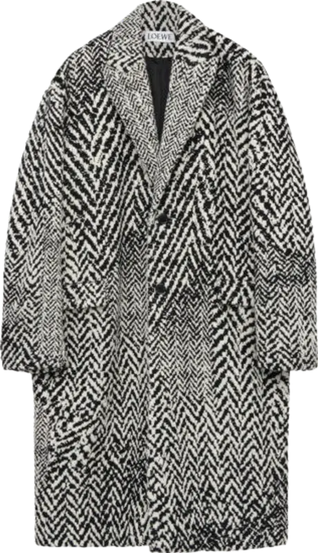 Loewe White & Black Herringbone Coat $4156