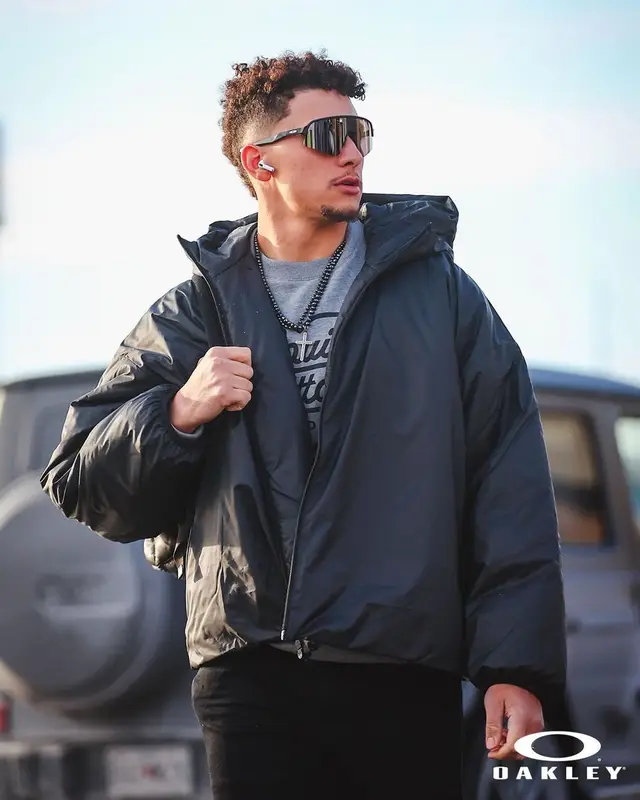 Patrick Mahomes II outfit in Nigo, Louis Vuitton, and Oakley, 2024