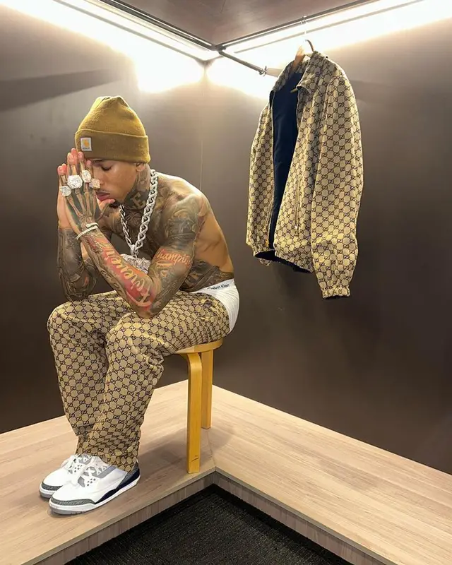 NLE Choppa outfit in Gucci, Jordan, and Carhartt, 2024