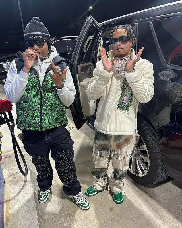 Lil Migo outfit in Who Decides War, Nike, and Gucci, 2024