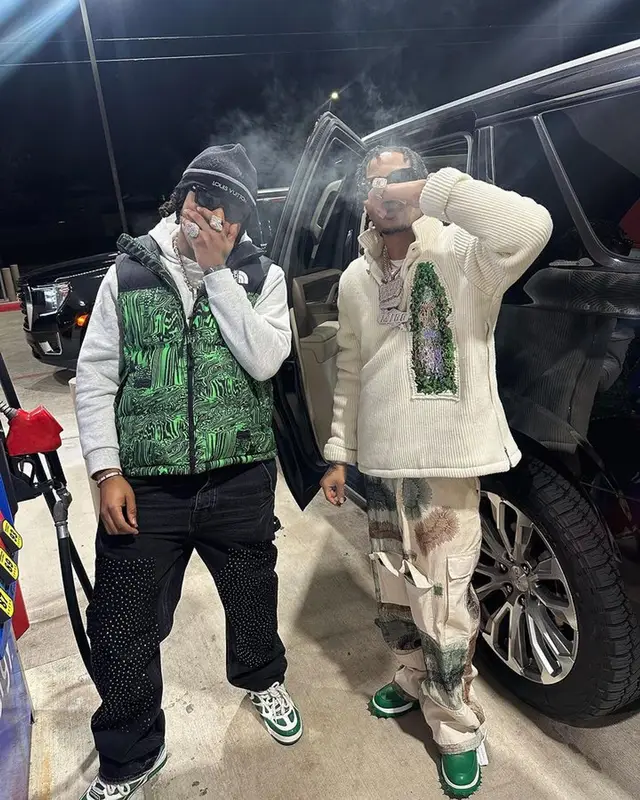 Lil Migo outfit in Who Decides War, Nike, and Gucci, 2024