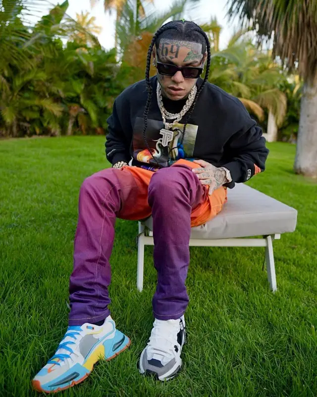 6ix9ine outfit in Heron Preston, Blue Sky Inn, and Dolce & Gabbana, 2024