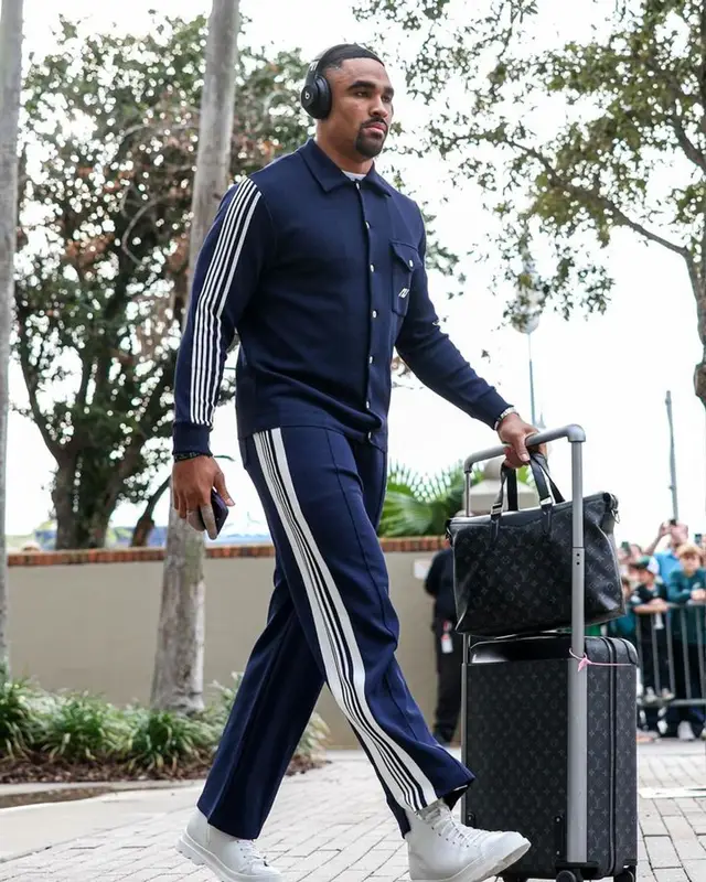 Jalen Hurts outfit in Autry and Louis Vuitton, 2024