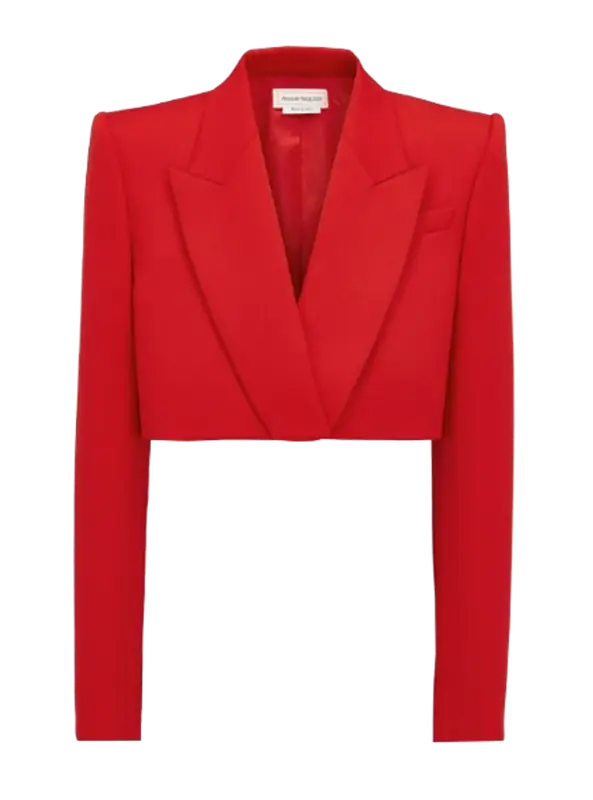Alexander McQueen Lust Red Cropped Tuxedo Jacket $2090
