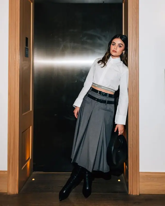 Lucy Hale outfit in Loewe, Larroude, and Frankie Shop, 2024