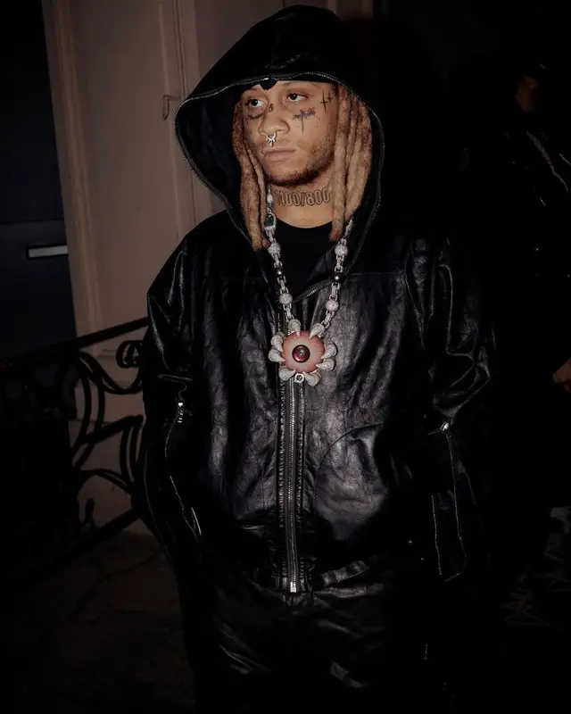 Trippie Redd outfit in Rick Owens and Chrome Hearts, 2024