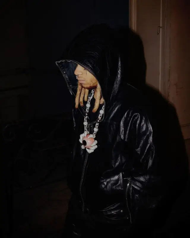 Trippie Redd outfit in Rick Owens and Chrome Hearts, 2024