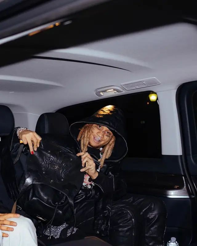 Trippie Redd outfit in Rick Owens and Chrome Hearts, 2024