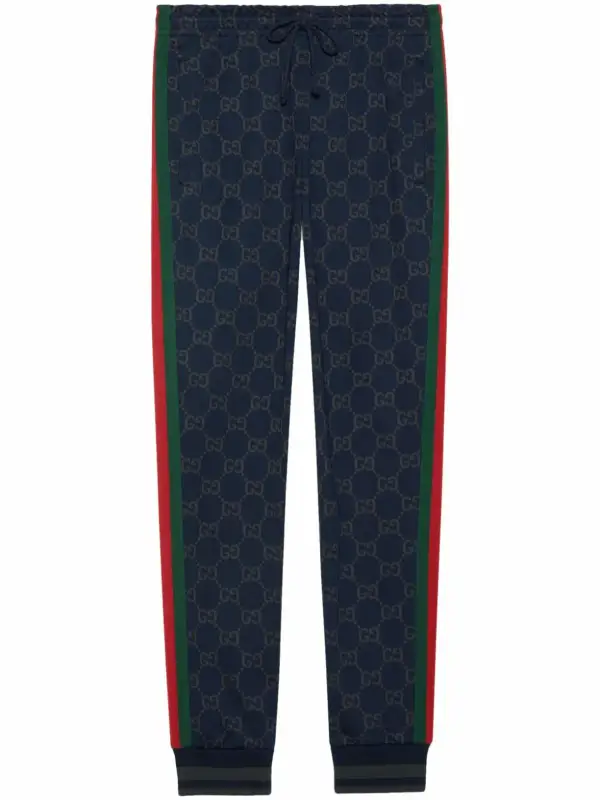 Gucci Gg Damier Jacquard Cotton Track Pants In Blau $1650
