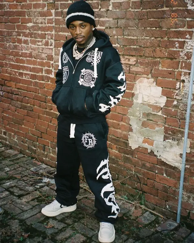 Jacquees outfit in Frozen Roses, Converse, and Rick Owens, 2024