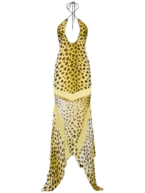 The Attico Yellow Saskia Printed Halter Neck Maxi Dress $1490