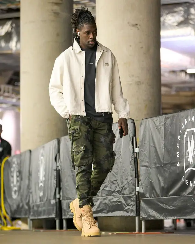 Jrue Holiday outfit in Hudson, Acne Studios, and Amiri, 2023
