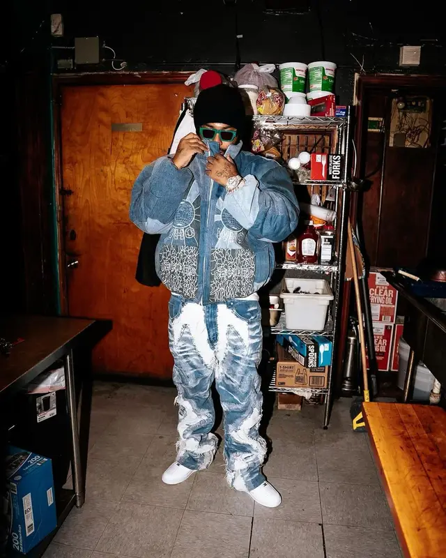 Icewear Vezzo outfit in Who Decides War, Nike, and Palm Angels, 2024