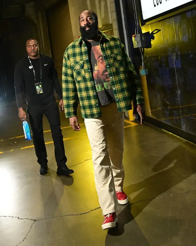 James Harden outfit in Celine, Louis Vuitton, and Rick Owens, 2024