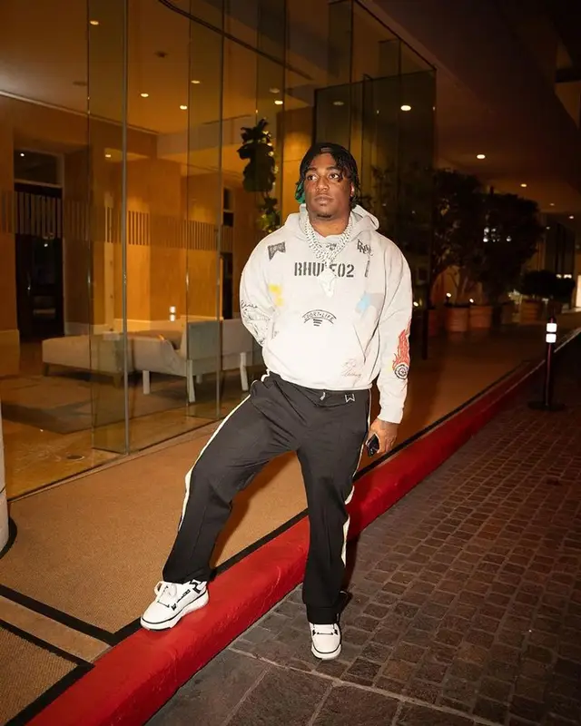 Fredo Bang outfit in Amiri and Rhude, 2024