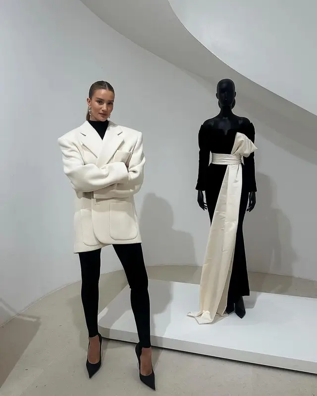 Rosie Huntington-Whiteley outfit in Saint Laurent, Wardrobe.NYC, and Balenciaga, 2024