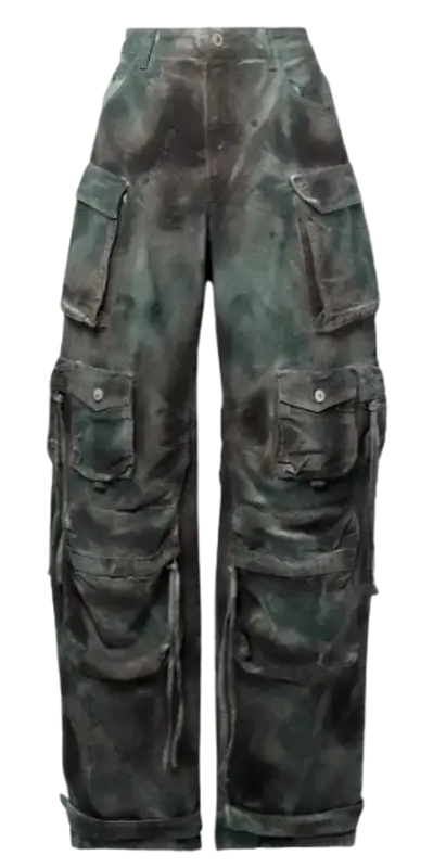 The Attico Fern Distressed Printed Cotton-canvas Straight-leg Cargo Pants $1128