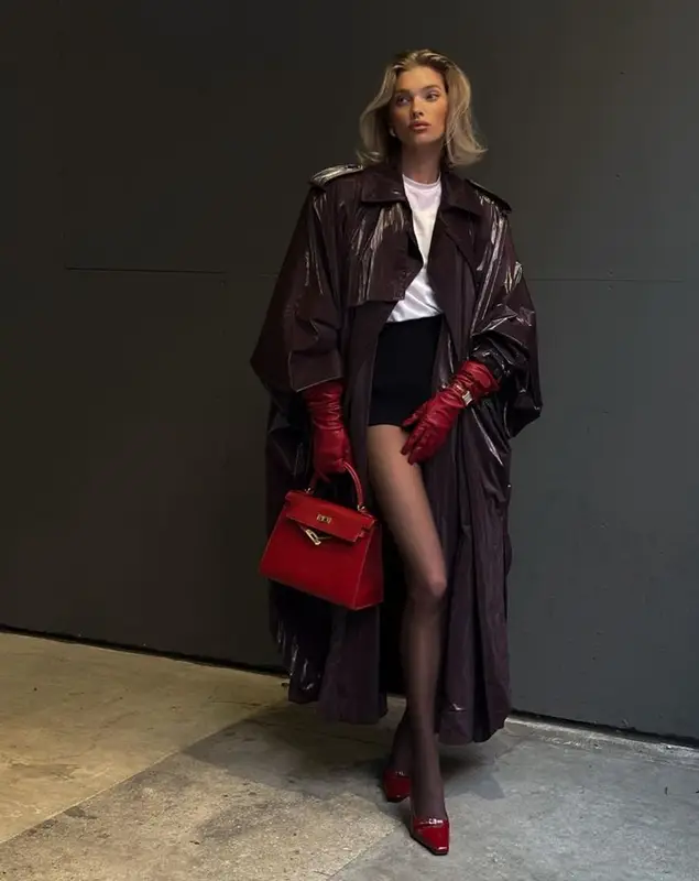 Elsa Hosk outfit in Saint Laurent, Magda Butrym, and Hermes, 2024