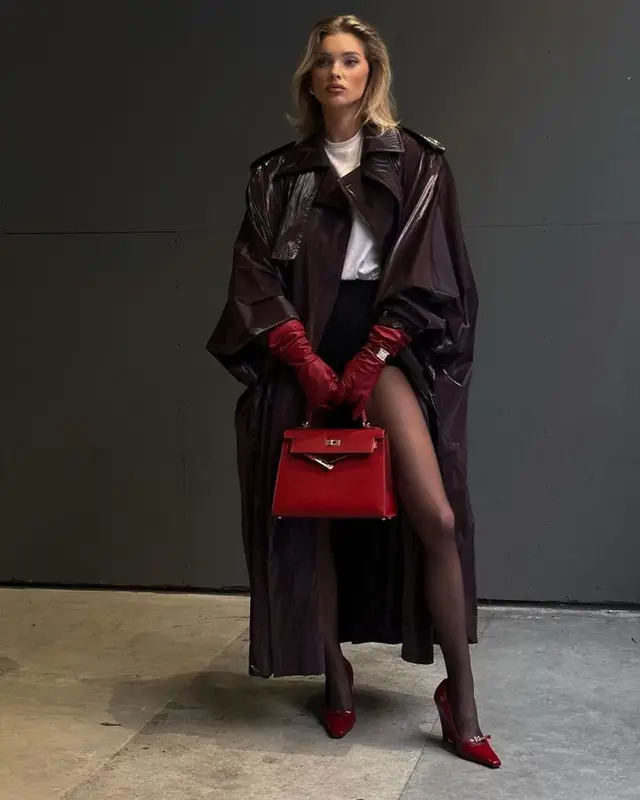 Elsa Hosk outfit in Saint Laurent, Magda Butrym, and Hermes, 2024