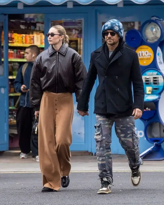 Gigi Hadid outfit in Acne Studios, Guest In Residence, and Miu Miu, 2024