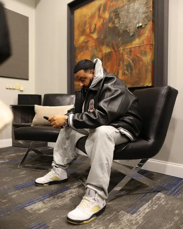 DJ Khaled outfit in Avirex, Nike, and Jordan, 2024