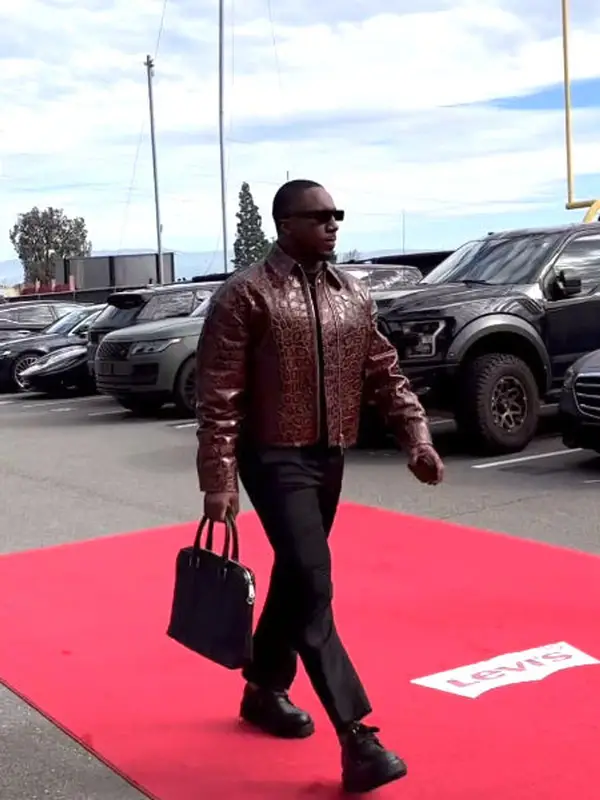 Deebo Samuel outfit in Louis Vuitton, Bottega Veneta, and Rick Owens, 2024