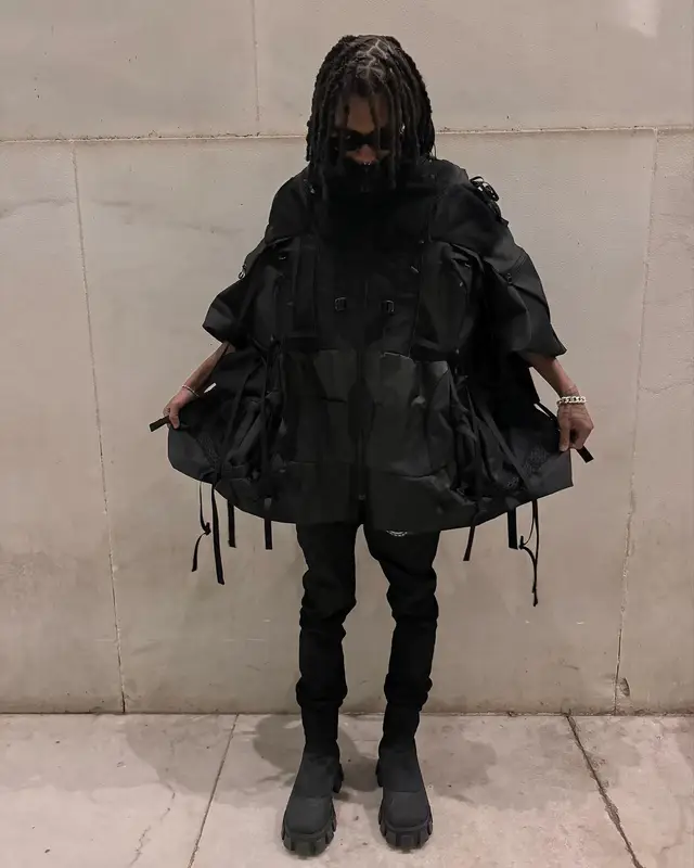 Yung Kayo outfit in Junya Watanabe, Prada, and Chrome Hearts, 2024
