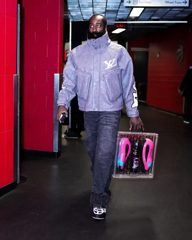 James Harden outfit in Louis Vuitton, Who Decides War, and Adidas, 2024