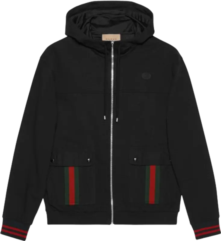 Gucci Black & Web-Striped Cargo Pockets Zip Hoodie $2200