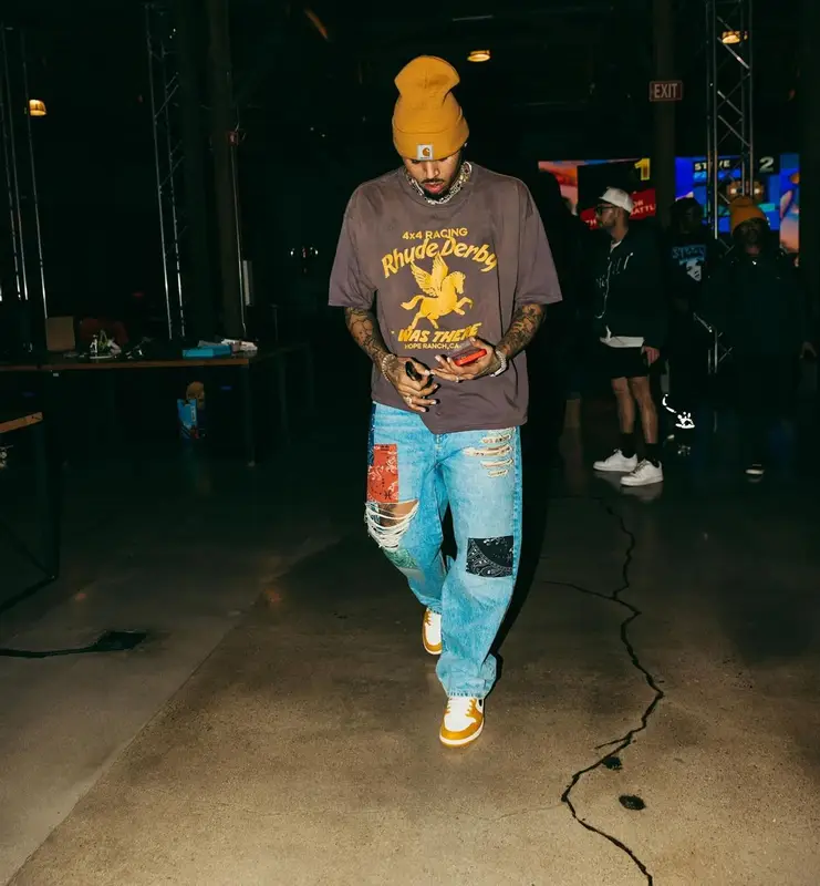 Chris Brown outfit in Rhude, Alanui, and Carhartt, 2024