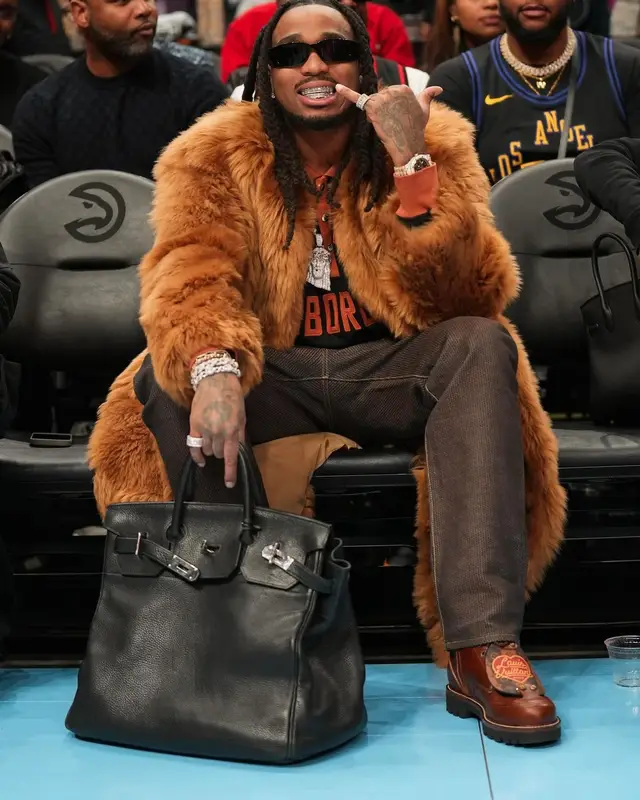Quavo outfit in Fear of God, Kapital, and Louis Vuitton, 2024