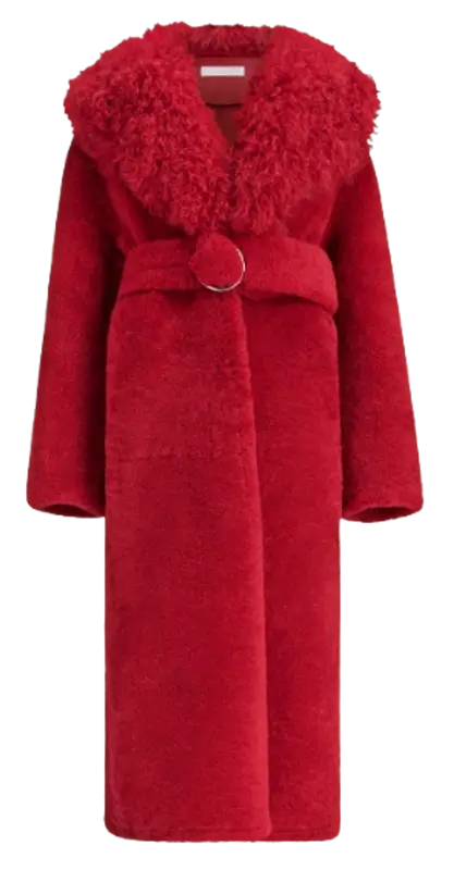 Jacquemus Red Guirlande Le Manteau Long Pilou Shearling Coat $7500