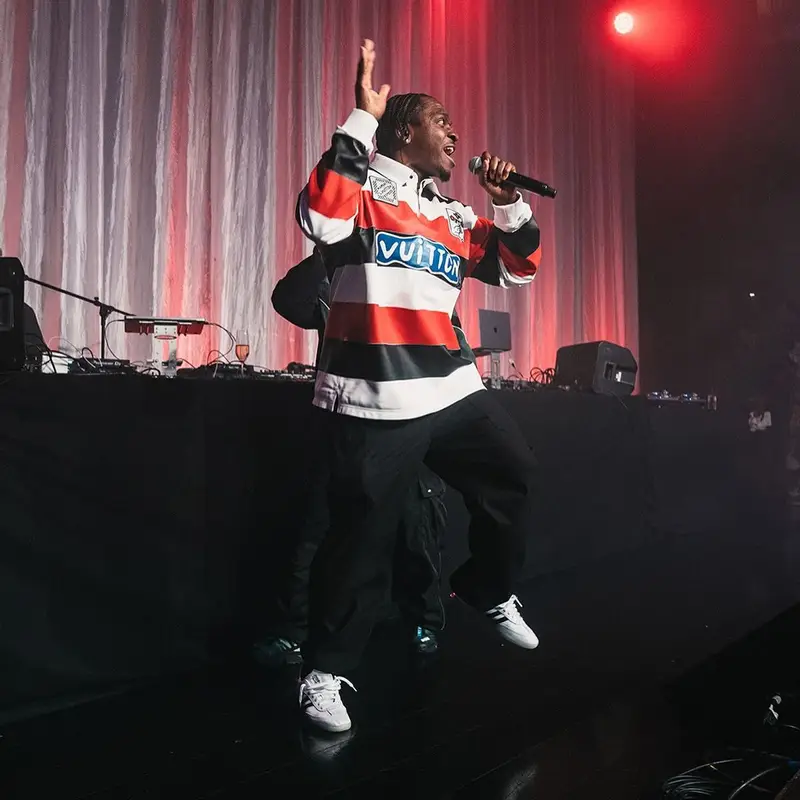 Pusha T outfit in Louis Vuitton and Loewe, 2024
