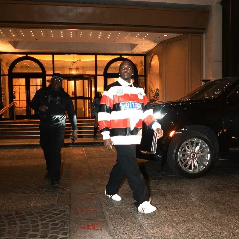 Pusha T outfit in Louis Vuitton and Loewe, 2024