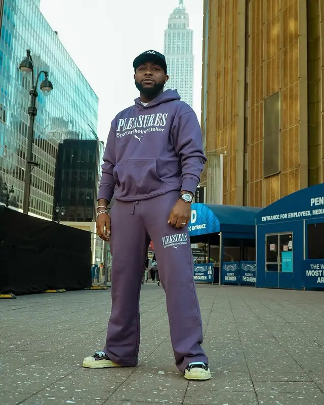 Davido outfit in Puma, New Era, and Pleasures, 2024