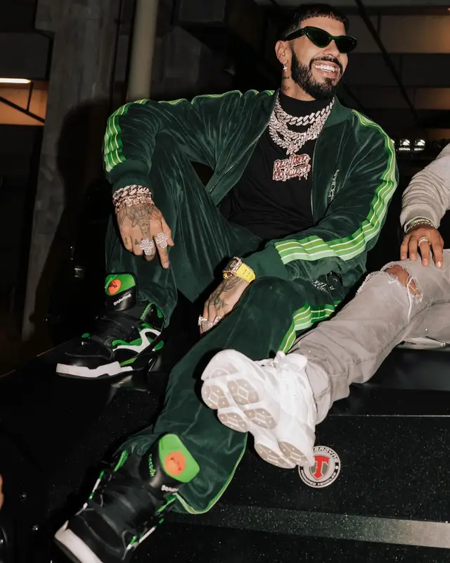 Anuel AA outfit in Amiri, Reebok, and Bottega Veneta, 2024