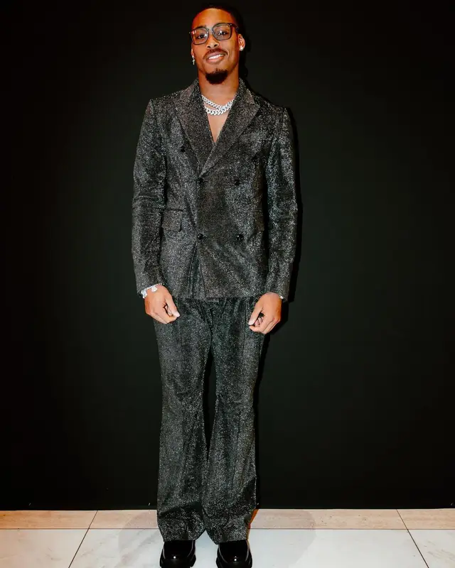 Justin Jefferson outfit in Amiri, Givenchy, and Oakley, 2024
