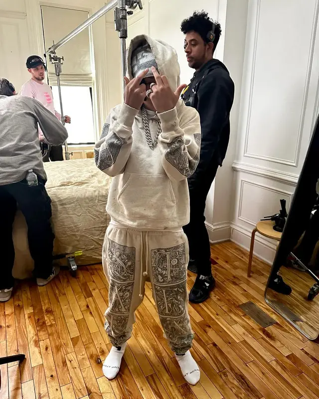 Stunna Gambino outfit in Denim Tears, Vertabrae, and Saint Michael, 2024