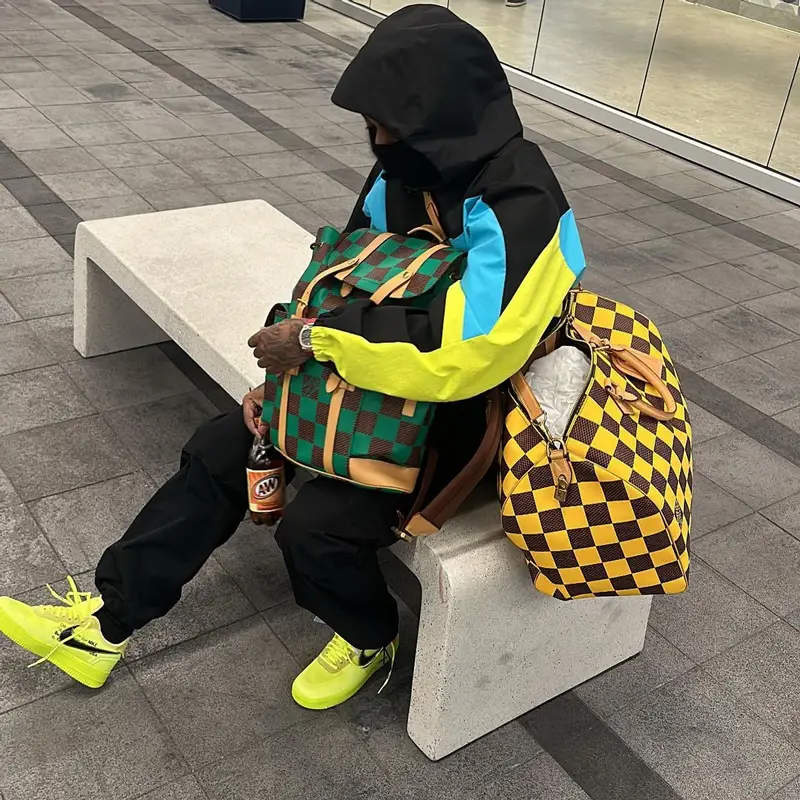 Babyface Ray outfit in Louis Vuitton, Nike, and Off-White, 2024