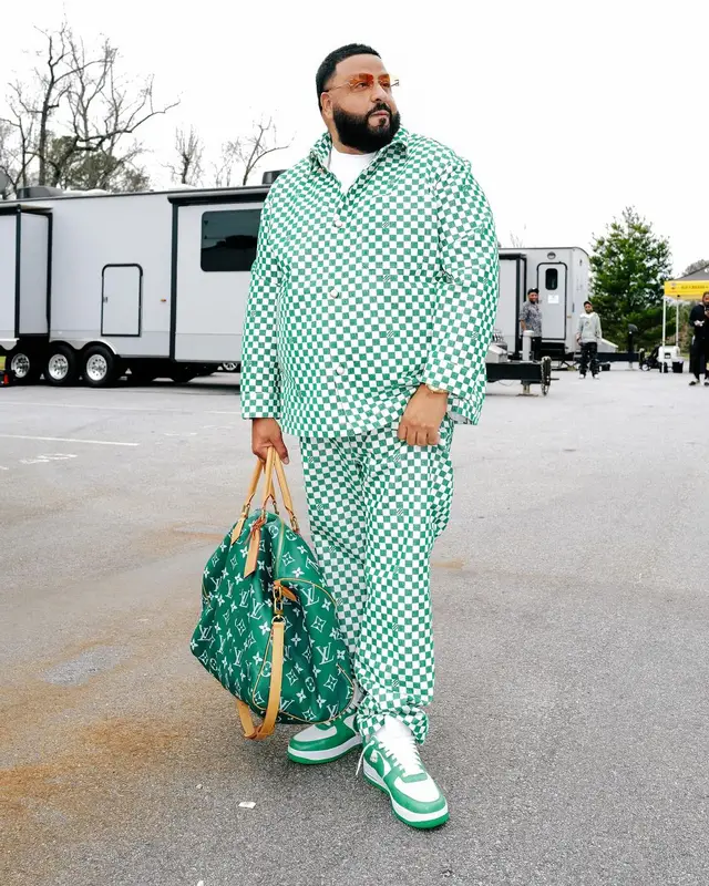 DJ Khaled outfit in Louis Vuitton, Nike, and Cartier, 2024