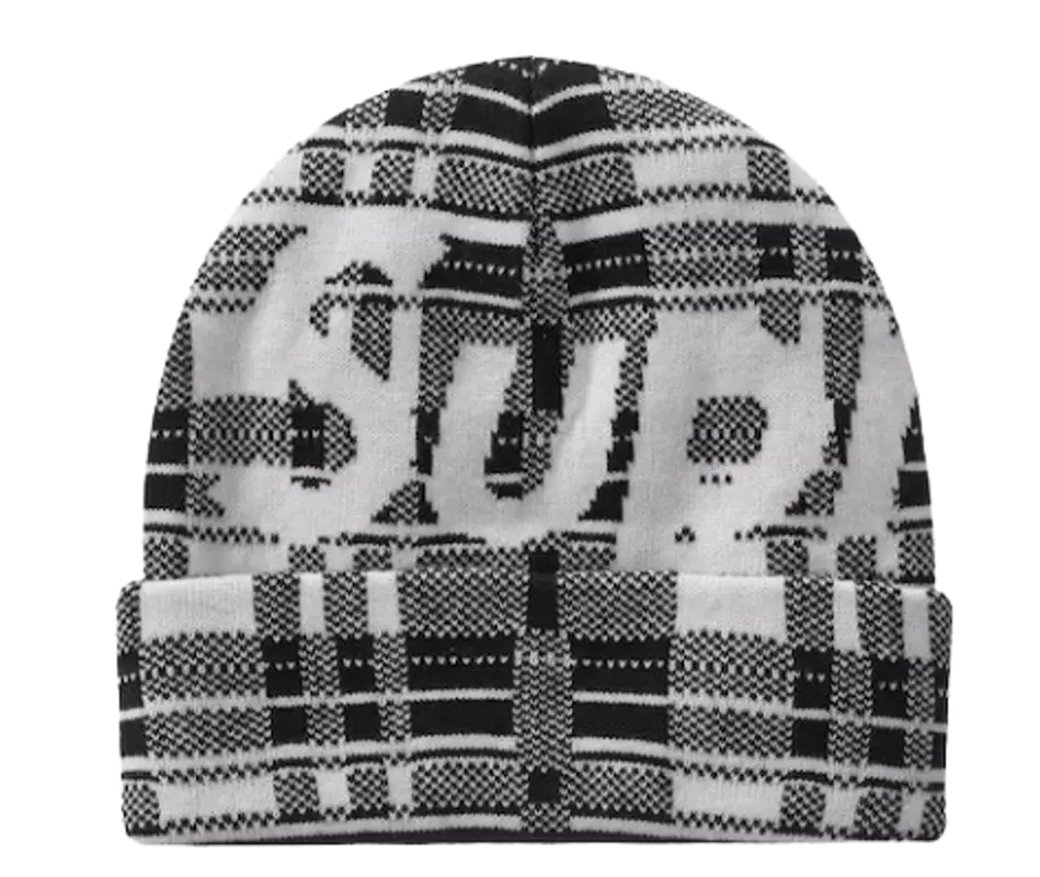 Supreme White Plaid Big Logo Beanie Beanie $53