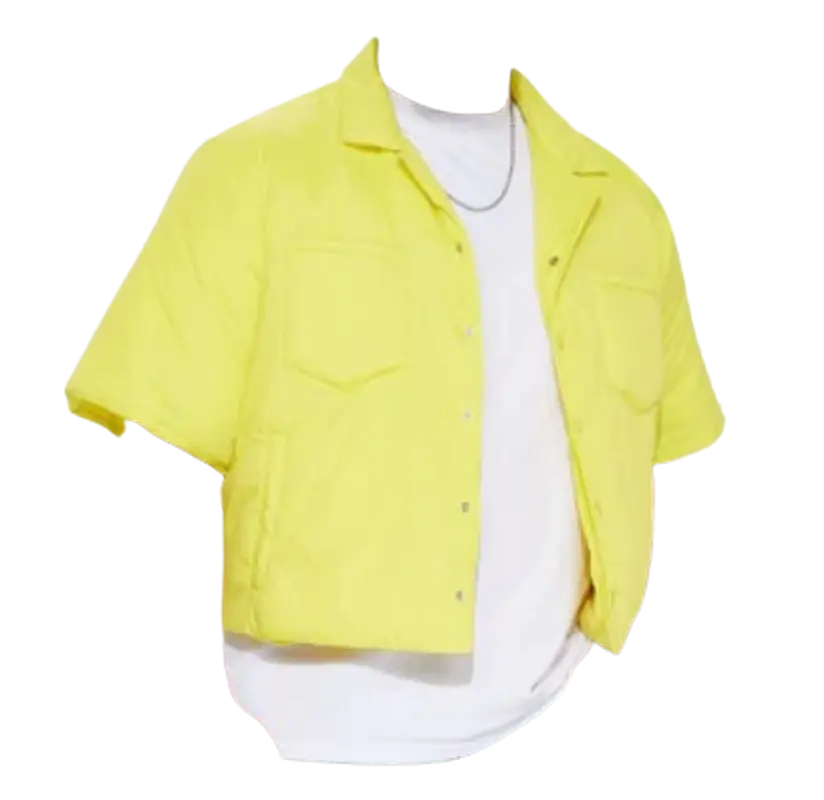 FashionNova Yellow Aston Nylon Puffer Cropped Short Sleeve Shirt $40