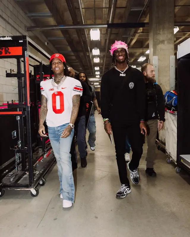Lil Durk outfit in Amiri, Nike, and Ohio State Buckeyes, 2024