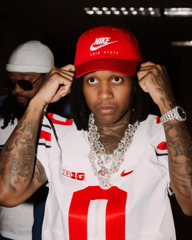 Lil Durk outfit in Amiri, Nike, and Ohio State Buckeyes, 2024