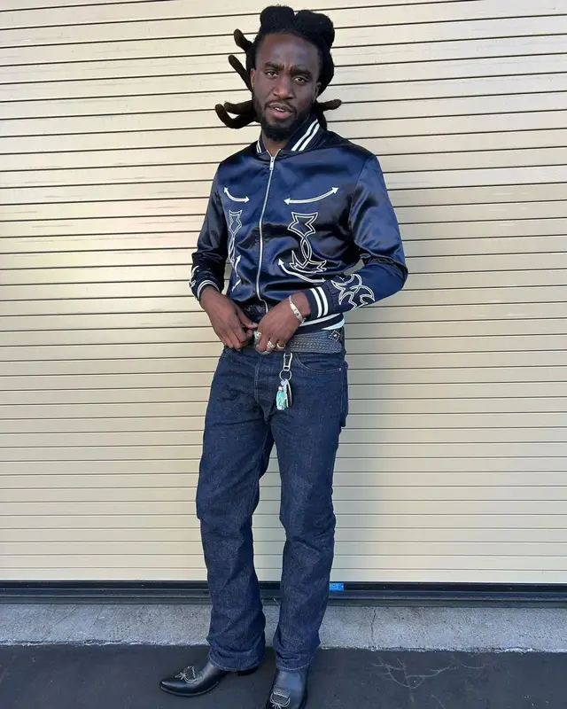 Shaboozey outfit in HBarC, Mister Freedom, and RRL, 2024