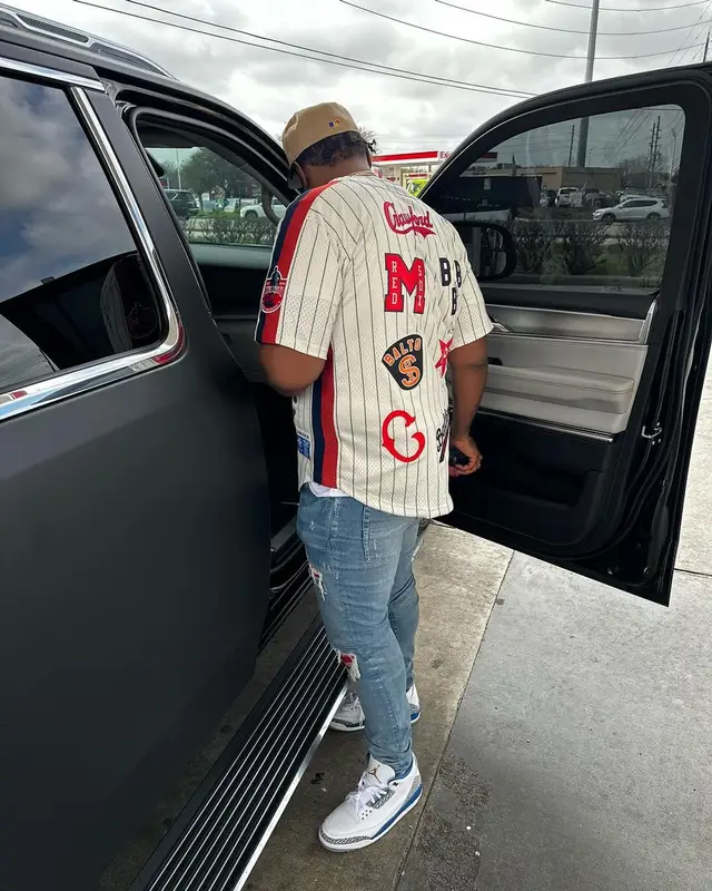 Peezy outfit in Amiri, Jordan, and Goyard, 2024